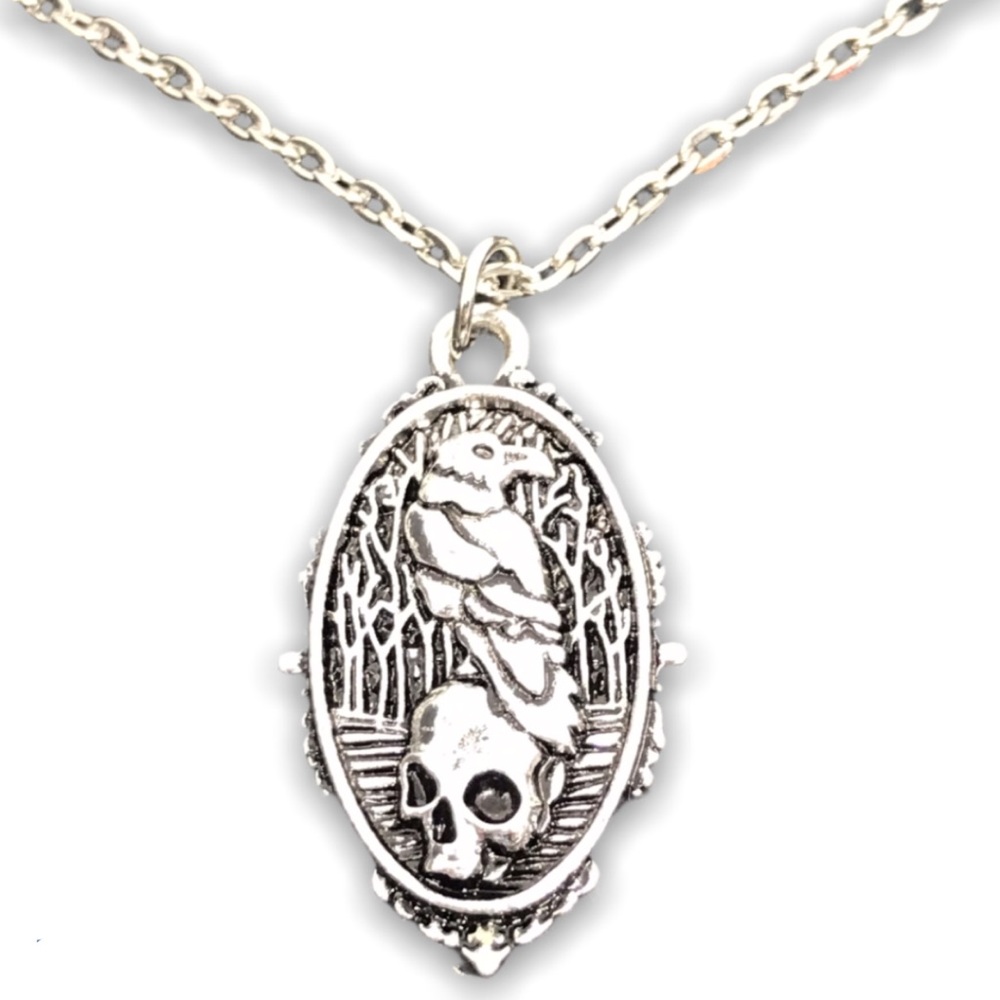 Poe Memento Mori Raven and Skull Necklace goth new - Picture 2 of 3